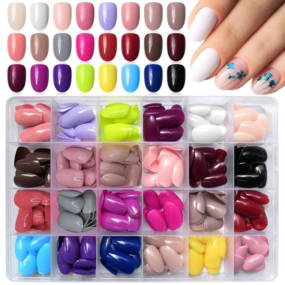 576 Pcs Glossy Press-On Nails – 24 Colors | Short Square, Full Cover, Easy Glue-On