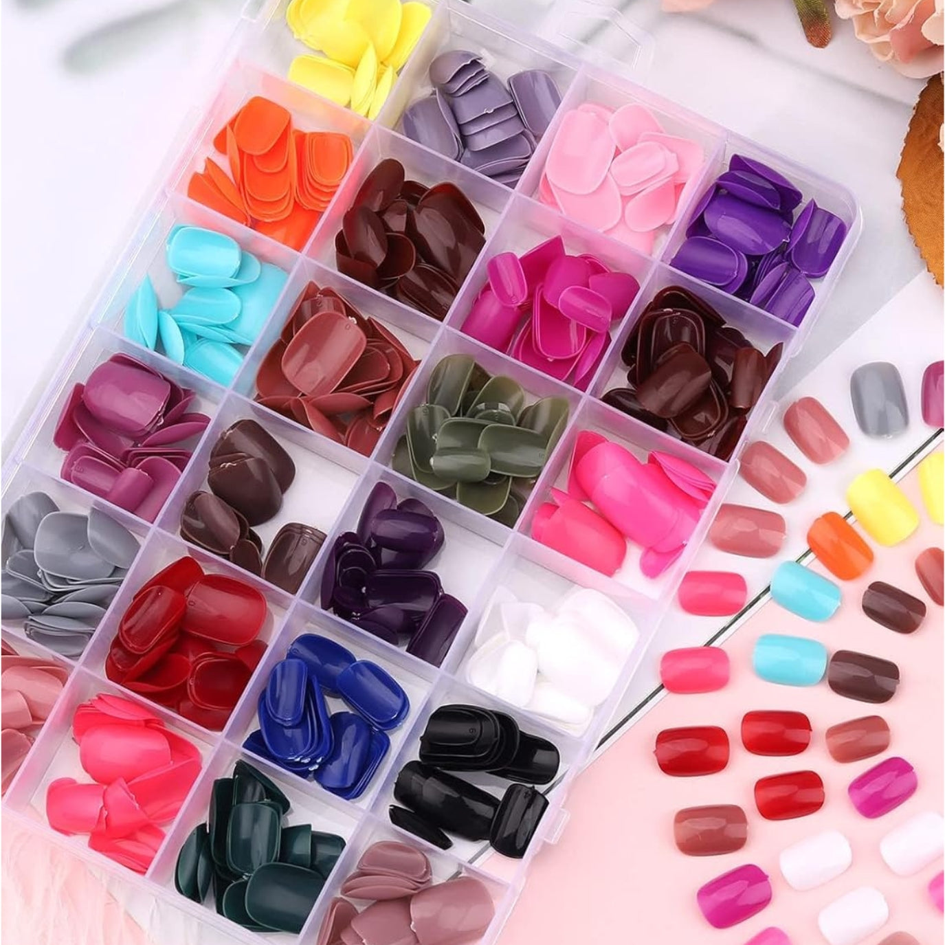 576 Pcs Glossy Press-On Nails – 24 Colors | Short Square, Full Cover, Easy Glue-On